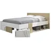 Image de DIAGONE Lit adulte avec tiroirs de rangement - Chene et blanc - 140 x 190 - SWIVEL