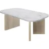 Image de Table basse ovale - QUARTZ - Blanc effet marbre - Pieds épais en chene - 105 x 58 x 39 cm - DIAGONE