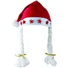 Image de Bonnet de Noël adulte blanc et rouge avec étoiles lumineuses avec tresses (x1) REF/61045 - ptit clown