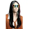 Image de 1 Perruque noire adulte avec cheveux lisses et tresses Hippie REF/68604 Accessoire de déguisement - Marque ptit clown