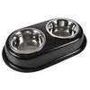 Image de Double bols en inox avec support en métal antidérapant - Noir - D14/9 x L 21 x l 14 cm