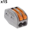 Image de Wago - Lot de 15 bornes automatiques à cliquet S222 - 2 entrées   fils rigides et souples 4mm² max - Orange