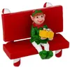 Image de Fééric Lights and Christmas - Accessoire Village de Noël "Lutin sur Banc" 6cm Rouge