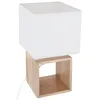 Image de Lampe à poser carré en bois et tissu Pojo - Beige/Blanc - 18 x 18 x H 32 cm