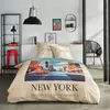 Image de Parure de lit - JAVA - 2 personnes - 240x220 cm - Coton - Imprimé New York - Beige