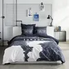 Image de Parure de lit - JAVA - 2 personnes - 240x220 cm - Coton - Imprimé Tokyo - Bleu foncé