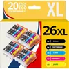 Image de 123CONSOMMABLES - 26XL - Cartouche d'encre compatible avec Epson pour Epson Expression Premium XP-510 XP-520 XP-600 XP-605 XP-610 XP-615 XP-620 XP-625 XP-700 XP-710 XP-720 XP-800 XP-810 (pack de 20)
