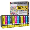Image de 123CONSOMMABLES - T0715-12 Cartouches E711-E712-E713-E714 Compatible pour Epson T0715 - Compatible avec Epson Stylus SX218 SX400 SX510W SX515W DX7450 DX8450 (3 Noir / 3 Cyan / 3 Magenta / 3 Jaune)