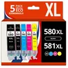 Image de 123CONSOMMABLES - 580XXL 581XXL - Cartouches d'encre Compatible avec Canon 581 580 XXL pour TS8150 TS6150 TS8250 TS6151 TR8550 TR7550 TS8151 TS9150 (2 Noir / 1 Cyan / 1 Magenta / 1 Jaune)