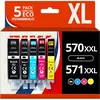 Image de 123CONSOMMABLES - 570 571XL - Pack 5 Cartouche d'encre Compatibles avec Canon 570 571 pour Canon PIXMA TS5055 TS5050 MG5750 TS5053 MG6852 MG6850 MG5700 MG5752 MG5753 (2 Noir / 1 Cyan / 1 Magenta / 1 Jaune)