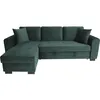 Image de Canapé d'angle convertible HAMILTON 4 places - Tissu velours vert - L 245 x P 140 x H 86 - Coffre de rangement