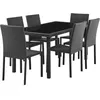 Image de Ensemble repas de jardin - table en verre trempe et 6 chaises en resine tressee noir - Table 160x80x73 cm - Chaise : 44x54x88 cm