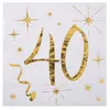 Image de Serviette élégante cocktail pour fête anniversaire 40ans blanche et dorée (x20) REF/6159