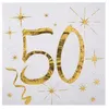 Image de Serviette élégante cocktail pour fête anniversaire 50ans blanche et dorée (x20) REF/6159