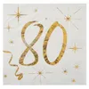 Image de Serviette élégante cocktail pour fête anniversaire 80ans blanche et dorée (x20) REF/6159