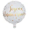 Image de ballon aluminium rond joyeux anniversaire blanc ø45cm or - chalayer 6238 0-1