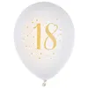 Image de Ballon latex anniversaire 18ans blanc et or 23cm (x8) REF/6571