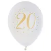 Image de Ballon latex anniversaire 20ans blanc et or 23cm (x8) REF/6571