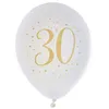 Image de Ballon latex anniversaire 30ans blanc et or 23cm (x8) REF/6571