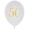 Image de Ballon latex anniversaire 50ans blanc et or 23cm (x8) REF/6571