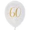 Image de Ballon latex anniversaire 60ans blanc et or 23cm (x8) REF/6571