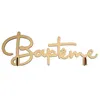 Image de 1 Centre de table élégant lettre en bois Baptême doré or métallisé 27cm REF/8011 - Santex