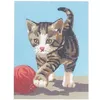 Image de Kit canevas 15x20cm Chaton pelote toile coton + aiguille + fils enfants broderie