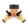 Image de FISHTEC Nez Raccord Double de Robinet Jardin avec Vannes - Embout Mâles Idéal pour votre tuyau d'arrosage Laiton