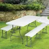 Image de Table pliante portable 180 cm et 2 bancs pliables pour camping buffet
