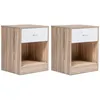 Image de Lot de 2 tables de chevet OLGA 1 tiroir avec niche bois façon hêtre et tiroir blanc