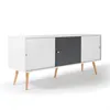 Image de Buffet bas scandinave 135 cm EFFIE 3 portes bois blanc et gris
