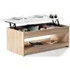 Image de Table basse plateau relevable rectangulaire SOA bois imitation hêtre plateau blanc