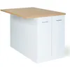 Image de Ilot central IVO 100 cm blanc avec plan de travail façon hêtre