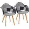 Image de Lot de 2 chaises de salle à manger scandinaves, fauteuils de table SARA motifs patchworks noirs, gris et blancs