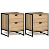 Image de Lot de 2 tables de chevet DETROIT 2 tiroirs bois et métal noir design industriel