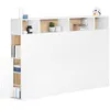 Image de Tête de lit sur pied CLEO 165 cm avec rangements fermés et niches blanc et façon hêtre