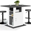 Image de Ilot central UGO 110 cm plateau bois gris et blanc avec rangements