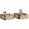 Image de Lot de 2 tables de chevet murales DETROIT 1 tiroir étagère suspendue bois et métal noir design industriel