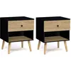 Image de Lot de 2 tables de chevet EMMIE scandinaves 1 tiroir avec niche noir et hêtre