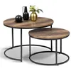Image de Lot de 2 tables basses gigognes HAWKINS rondes 54/70 bois foncé design industriel
