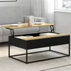 Image de Table basse plateau relevable rectangulaire BOSTON 100 cm noir plateau bois design industriel