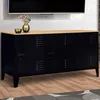 Image de Buffet bas 113 cm ESTER 3 portes métal noir plateau bois design industriel
