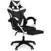Image de Fauteuil de gaming ALEX réglable avec repose-pied, coussin de tête et coussin lombaire noir et blanc