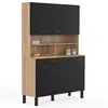 Image de Buffet de cuisine 120 CM CINA 6 portes + tiroir façon hêtre et noir