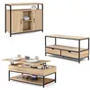 Image de Ensemble meubles de salon buffet, table basse relevable et meuble TV DETROIT design industriel