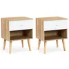 Image de Lot de 2 tables de chevet EMMIE scandinaves 1 tiroir avec niche hêtre et blanc
