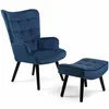Image de Fauteuil scandinave ANIA avec repose pieds velours bleu