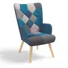 Image de Fauteuil scandinave IVAR en tissu patchwork et velours bleu