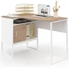 Image de Bureau d'angle ROB blanc et façon hêtre niche de rangement et porte design industriel