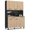 Image de Buffet de cuisine 120 CM CINA 6 portes + tiroir noir et façon hêtre